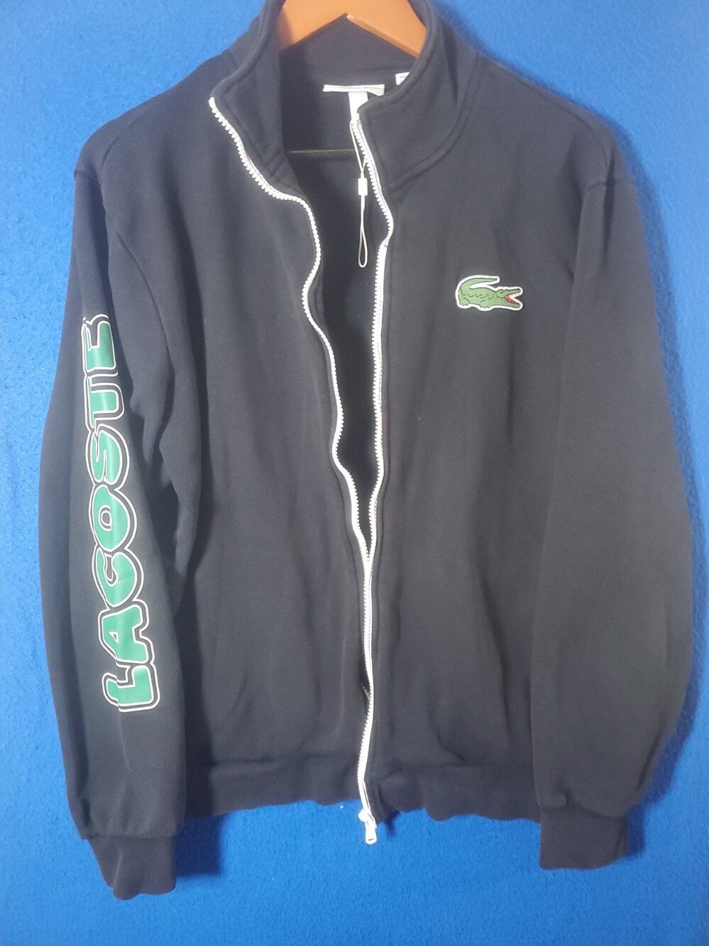 Lacoste Sport Black Track Jacket Full Zip Sleeve Spell Out Logo Men Size Large